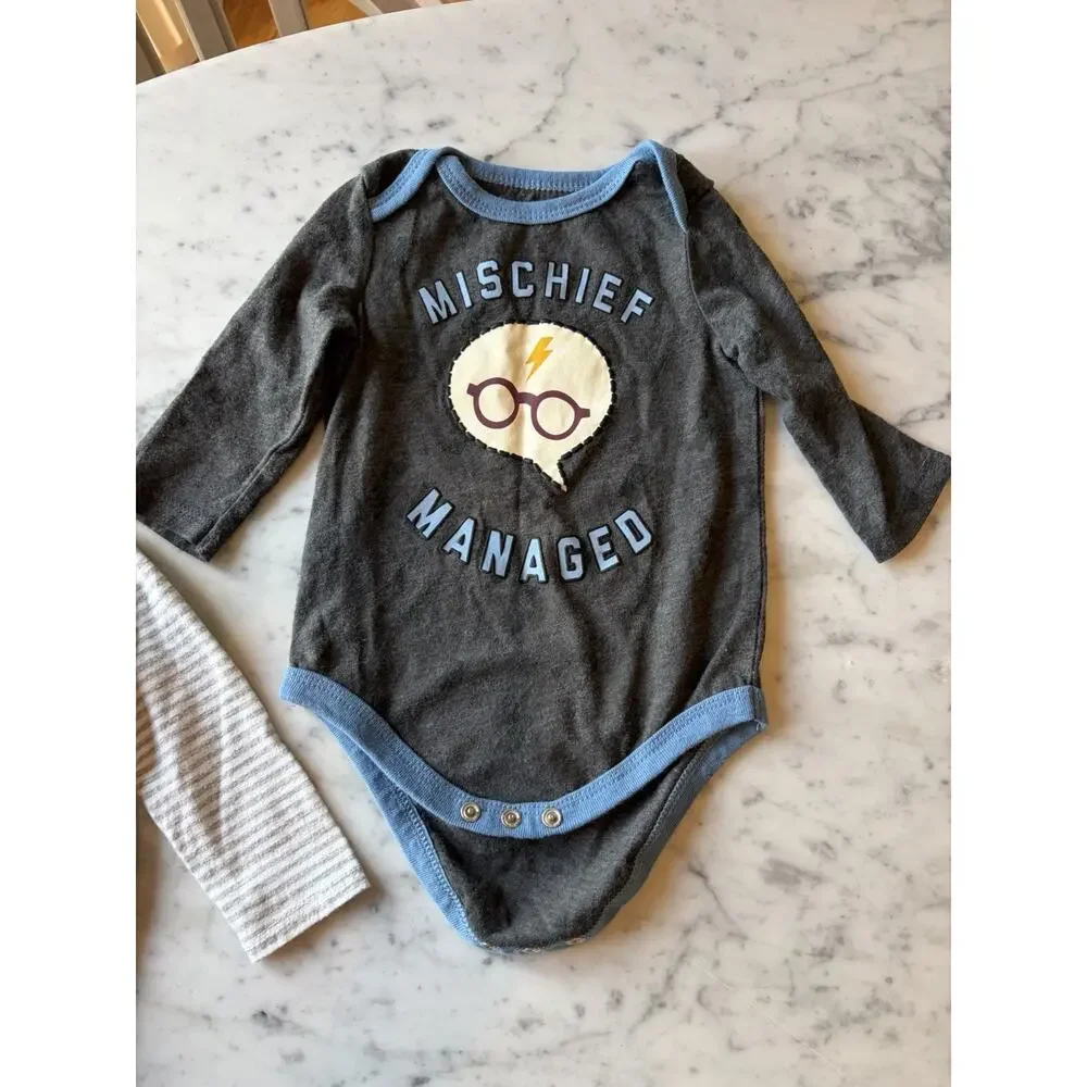 Harry Potter 2 Piece Long Sleeve Bodysuit Set 3-6 Months Snap 'Mischief Managed'